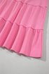 Bright Pink Waffle Textured Button Round Neck A-line Tiered Sleeveless Dress
